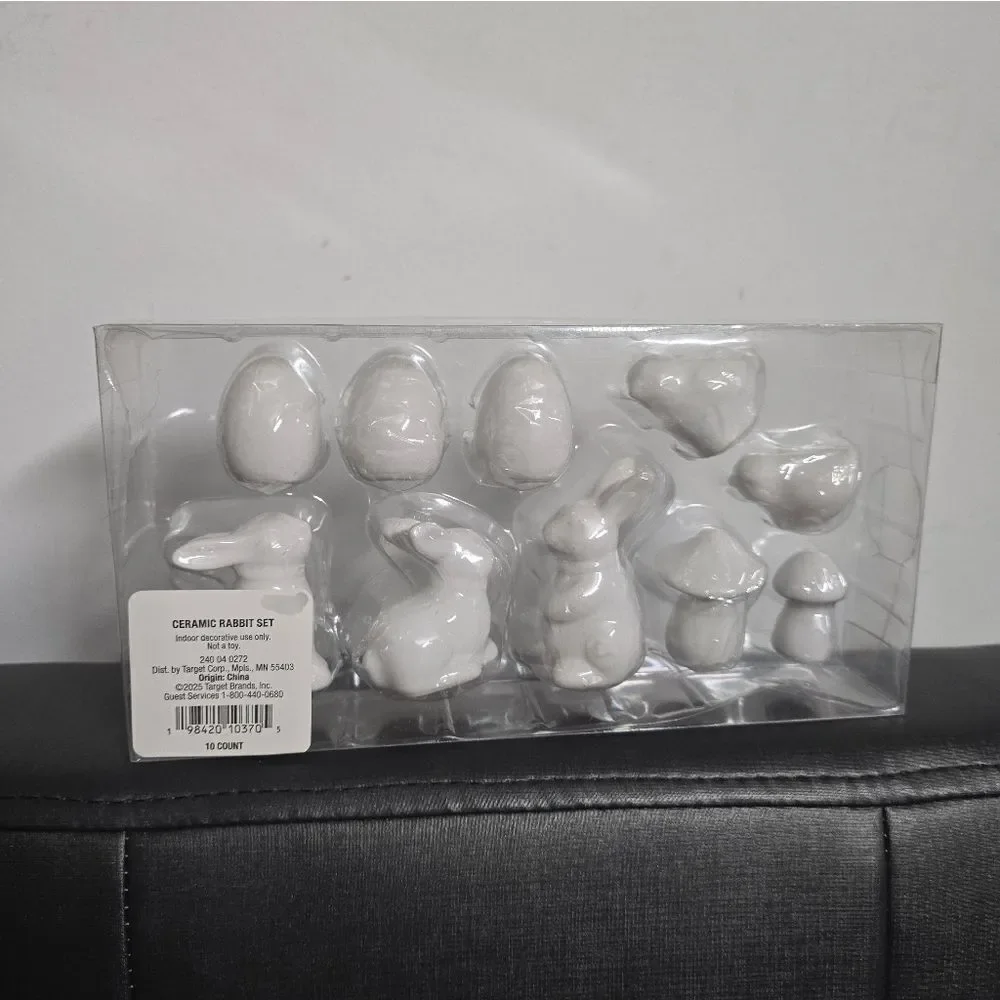 Nwt Ceramic White Easter Rabbit Mushroom Bird Set Decor 10 pc, Target